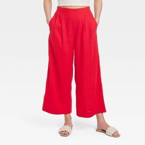 Women's Super High-Rise Wide Leg Linen Culotte Pants - A New Day Red M